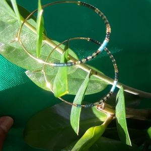 Gold Hoop earrings w Oshun & Yemaya Blessing beads